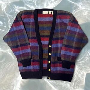 1990s Vintage Multicolor Striped Knit Sweater | Soft Retro Cardigan